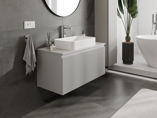 Mexen Rivel, mobilier baie 100 cm, 1 sertar, canelat, gri mat, 91A20-10047-1-BF62