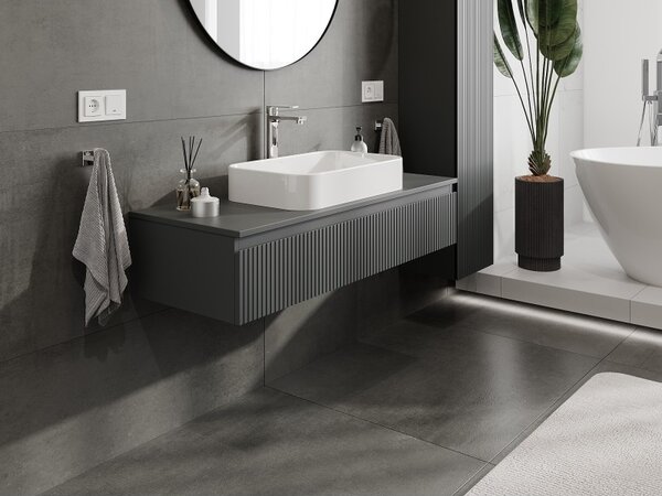 Mexen Rivel, mobilier baie 120 cm cu blat, 1 sertar, canelat, grafit mat - 91A20-12023-1-BFC66