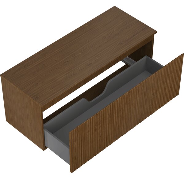 Mexen Rivel, mobilier de baie 120 cm cu blat, 1 sertar, canelat, nuc, 91A20-12047-1-BFC86