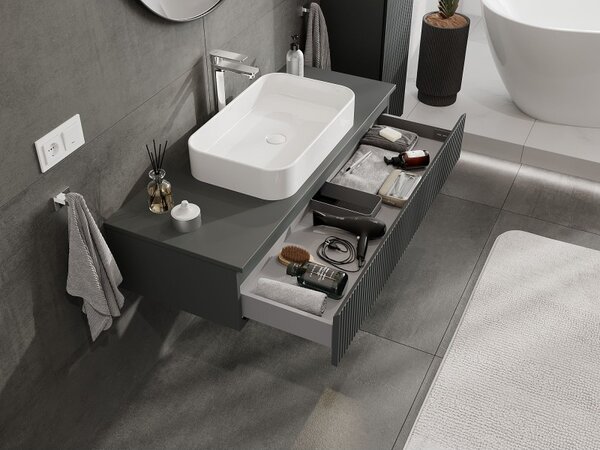 Mexen Rivel, mobilier baie 120 cm cu blat, 1 sertar, canelat, grafit mat - 91A20-12023-1-BFC66