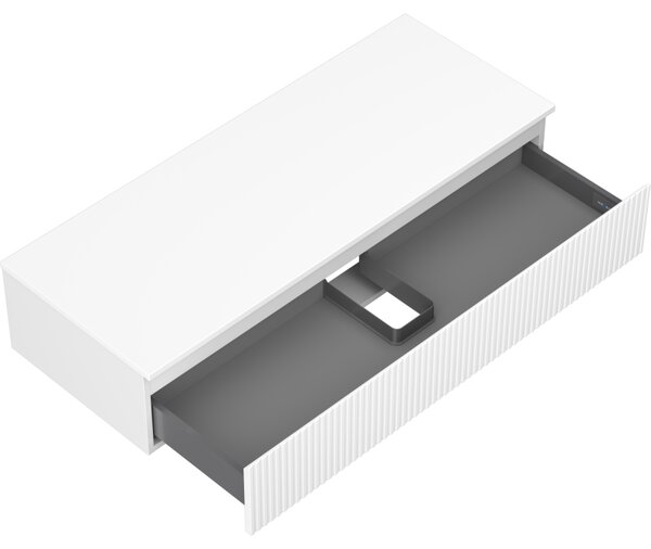 Mexen Rivel, mobilier baie 120 cm cu blat, 1 sertar, canelat, alb mat, 91A20-12023-1-BFC01
