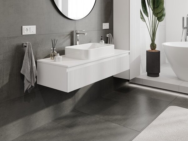 Mexen Rivel, mobilier baie 120 cm cu blat, 1 sertar, canelat, alb mat, 91A20-12023-1-BFC01