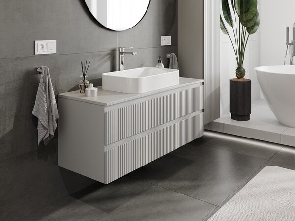 Mexen Rivel, mobilier de baie 120 cm cu blat, 2 sertare, canelat, gri mat, 91A20-12047-2-BFFC62