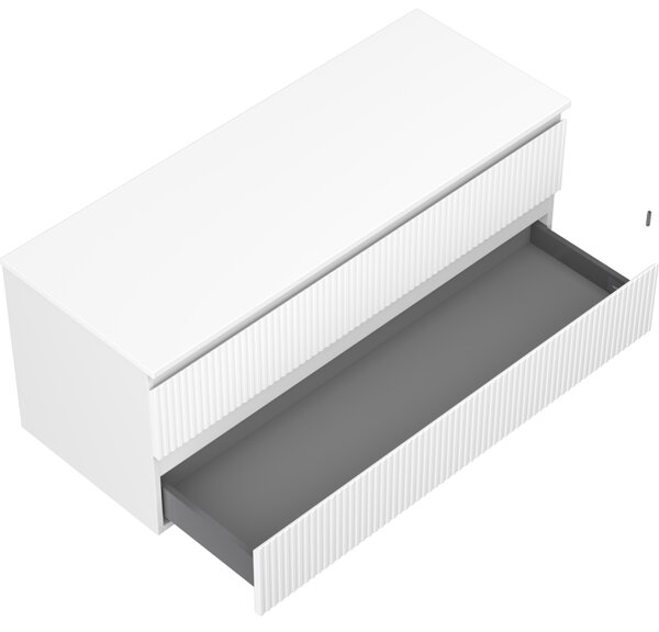 Mexen Rivel, mobilier de baie 120 cm cu blat, 2 sertare, canelat, alb mat, 91A20-12047-2-BFFC01