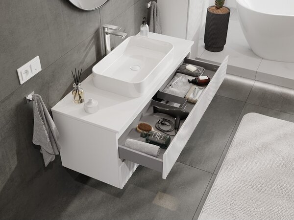 Mexen Rivel, mobilier de baie 120 cm cu blat, 2 sertare, canelat, alb mat, 91A20-12047-2-BFFC01