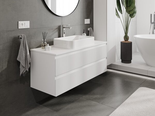 Mexen Rivel, mobilier de baie 120 cm cu blat, 2 sertare, canelat, alb mat, 91A20-12047-2-BFFC01