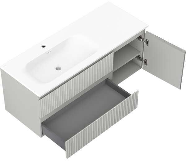 Mexen Rivel, mobilier baie 120 cm cu lavoar Vela stânga, 2S, 1D, canelat, gri mat/alb mat - 91A23-12047-3-BBFFF62-W23L01