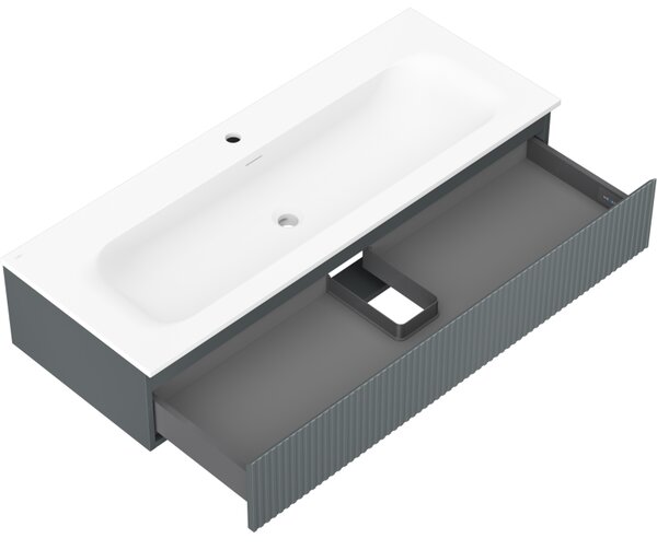 Mexen Rivel, mobilier baie 120 cm cu lavoar Vela, 1 sertar, canelat, grafit mat/alb mat, 91A20-12023-1-BF66-W23M0