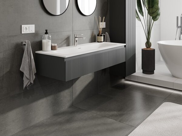 Mexen Rivel, mobilier baie 120 cm cu lavoar Vela, 1 sertar, canelat, grafit mat/alb mat, 91A20-12023-1-BF66-W23M0