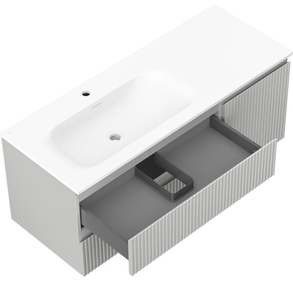 Mexen Rivel, mobilier baie 120 cm cu lavoar Vela stânga, 2S, 1D, canelat, gri mat/alb mat - 91A23-12047-3-BBFFF62-W23L01