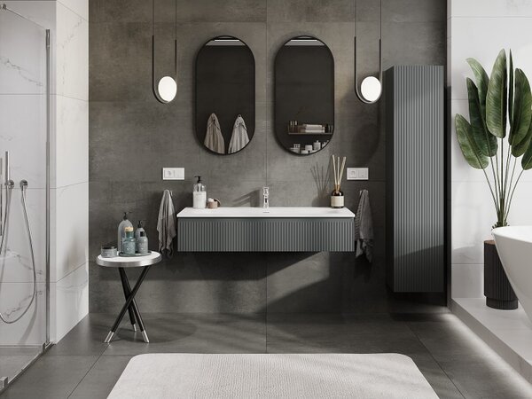 Mexen Rivel, mobilier baie 120 cm cu lavoar Vela, 1 sertar, canelat, grafit mat/alb mat, 91A20-12023-1-BF66-W23M0
