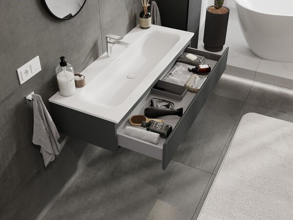 Mexen Rivel, mobilier baie 120 cm cu lavoar Vela, 1 sertar, canelat, grafit mat/alb mat, 91A20-12023-1-BF66-W23M0