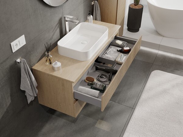 Mexen Rivel, mobilier baie 120 cm, 2 sertare, canelat, stejar, 91A20-12047-2-BFF81