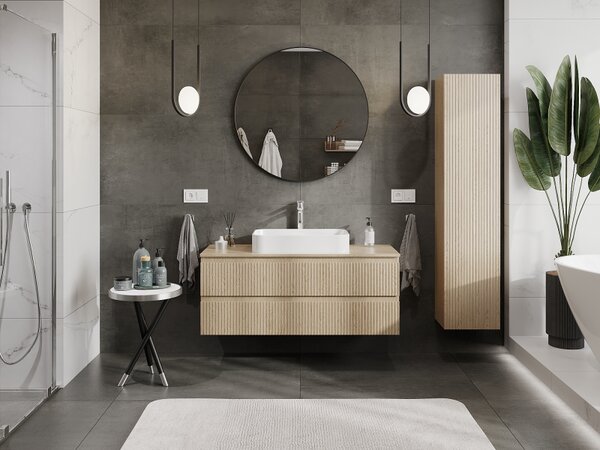 Mexen Rivel, mobilier baie 120 cm, 2 sertare, canelat, stejar, 91A20-12047-2-BFF81