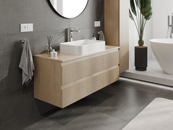 Mexen Rivel, mobilier baie 120 cm, 2 sertare, canelat, stejar, 91A20-12047-2-BFF81