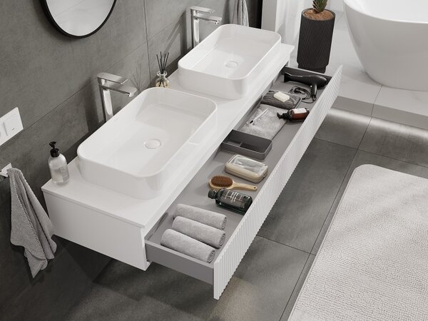 Mexen Rivel, mobilier de baie 160 cm cu blat, 1 sertar, canelat, alb mat, 91A20-16023-1-BFC01