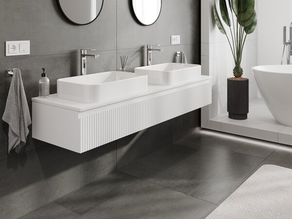 Mexen Rivel, mobilier de baie 160 cm cu blat, 1 sertar, canelat, alb mat, 91A20-16023-1-BFC01