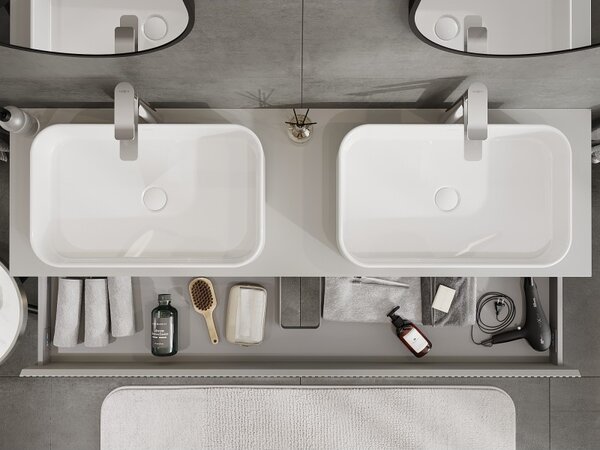 Mexen Rivel, mobilier baie 160 cm cu blat, 1 sertar, canelat, gri mat, 91A20-16023-1-BFC62