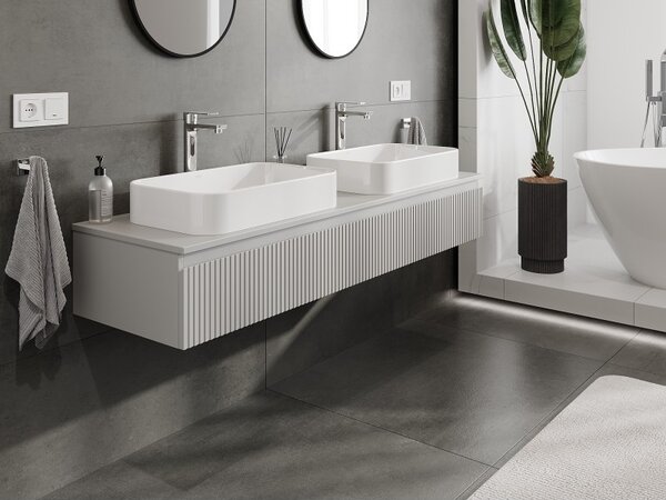 Mexen Rivel, mobilier baie 160 cm cu blat, 1 sertar, canelat, gri mat, 91A20-16023-1-BFC62