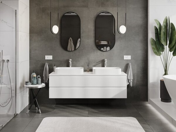 Mexen Rivel, mobilier de baie 160 cm cu blat, 2 sertare, canelat, alb mat, 91A20-16047-2-BFFC01