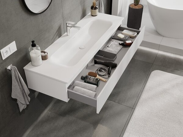 Mexen Rivel, mobilier de baie 140 cm cu lavoar Vela, 1 sertar, canelat, alb mat, 91A20-14023-1-BF01-W23M01