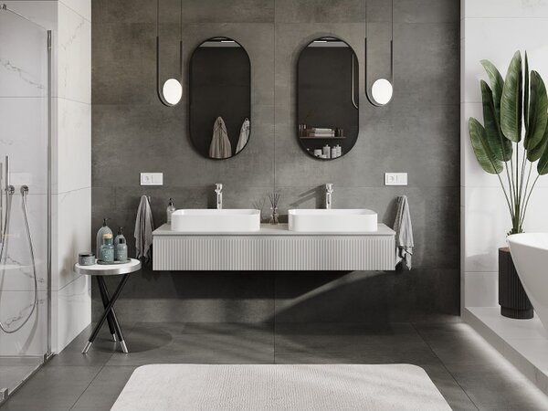Mexen Rivel, mobilier baie 160 cm cu blat, 1 sertar, canelat, gri mat, 91A20-16023-1-BFC62