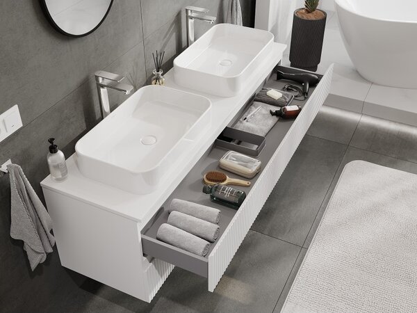 Mexen Rivel, mobilier de baie 160 cm cu blat, 2 sertare, canelat, alb mat, 91A20-16047-2-BFFC01