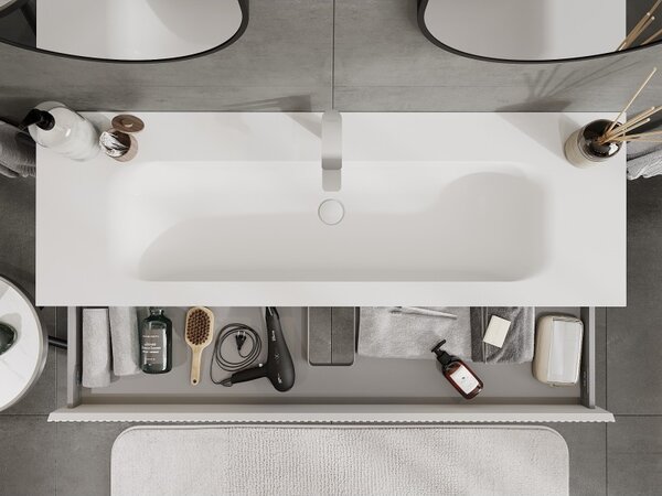 Mexen Rivel, mobilier de baie 140 cm cu lavoar Vela, 1 sertar, canelat, alb mat, 91A20-14023-1-BF01-W23M01