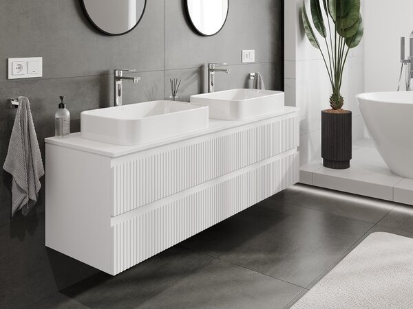 Mexen Rivel, mobilier de baie 160 cm cu blat, 2 sertare, canelat, alb mat, 91A20-16047-2-BFFC01