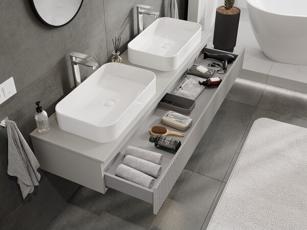 Mexen Rivel, mobilier baie 160 cm cu blat, 1 sertar, canelat, gri mat, 91A20-16023-1-BFC62