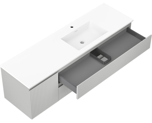 Mexen Rivel, mobilier baie 160 cm cu lavoar Otis dreapta, 2S, 1D, canelat, gri/alb mat, 91A23-16047-3-BBFFF62-W18P01