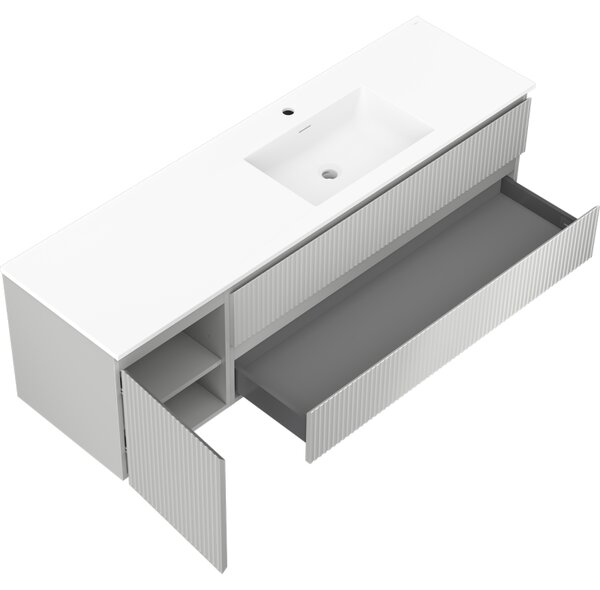 Mexen Rivel, mobilier baie 160 cm cu lavoar Otis dreapta, 2S, 1D, canelat, gri/alb mat, 91A23-16047-3-BBFFF62-W18P01