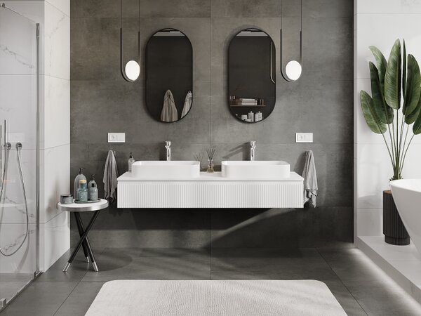 Mexen Rivel, mobilier baie 160 cm, 1 sertar, canelat, alb mat, 91A20-16023-1-BF01