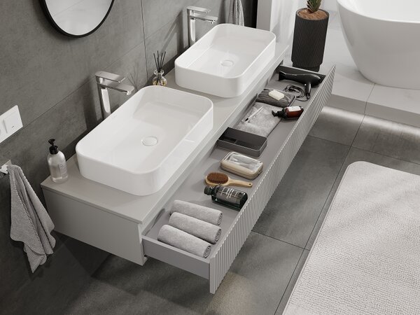 Mexen Rivel, mobilier baie 160 cm, 1 sertar, canelat, gri mat, 91A20-16023-1-BF62