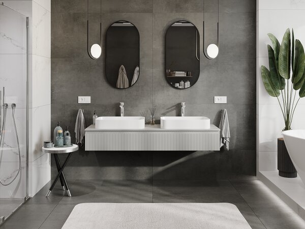 Mexen Rivel, mobilier baie 160 cm, 1 sertar, canelat, gri mat, 91A20-16023-1-BF62