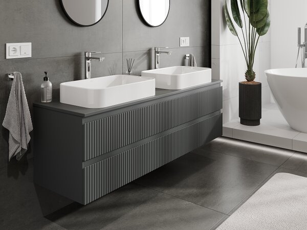 Mexen Rivel, mobilier baie 160 cm, 2 sertare, canelat, grafit mat, 91A20-16047-2-BFF66
