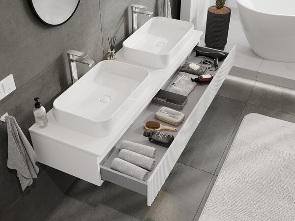 Mexen Rivel, mobilier baie 160 cm, 1 sertar, canelat, alb mat, 91A20-16023-1-BF01
