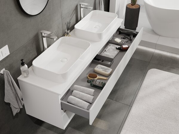 Mexen Rivel, mobilier baie 160 cm, 2 sertare, canelat, alb mat, 91A20-16047-2-BFF01