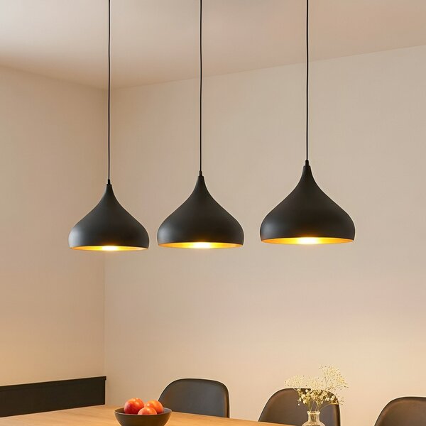 Lindby Elamira lampă suspendată, negru, metal, 133cm, 3 becuri., reglabil, Negru, Camera de zi / sufragerie, Metal, Modern