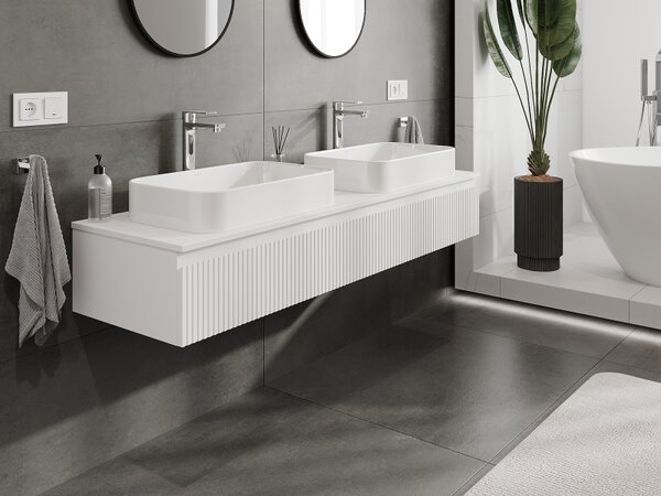 Mexen Rivel, mobilier baie 160 cm, 1 sertar, canelat, alb mat, 91A20-16023-1-BF01