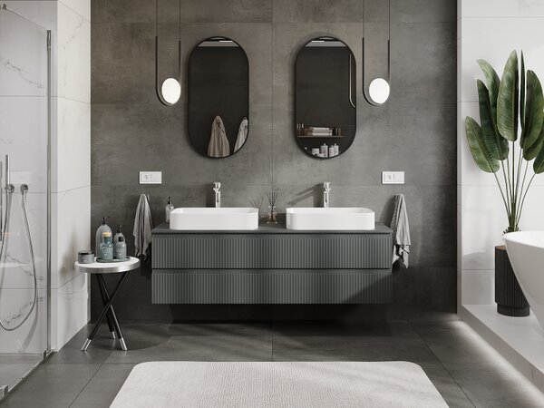 Mexen Rivel, mobilier baie 160 cm, 2 sertare, canelat, grafit mat, 91A20-16047-2-BFF66