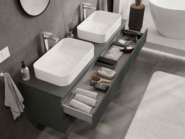 Mexen Rivel, mobilier baie 160 cm, 2 sertare, canelat, grafit mat, 91A20-16047-2-BFF66