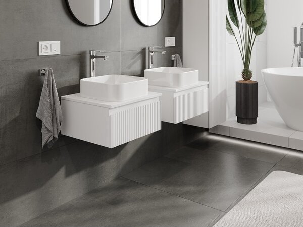 Mexen Rivel, mobilier de baie 50 cm cu blat, 1 sertar, canelat, alb mat, 91A20-05023-1-BFC01