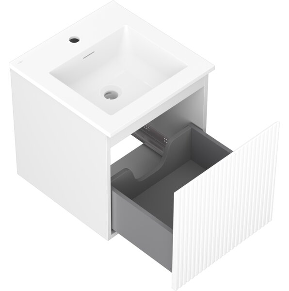 Mexen Rivel, mobilier de baie 45 cm cu lavoar Otis, 1 sertar, canelat, alb mat, 91A20-04547-1-BF01-W18M01