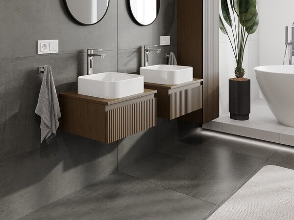 Mexen Rivel, mobilier de baie 50 cm cu blat, 1 sertar, canelat, nuc, 91A20-05023-1-BFC86