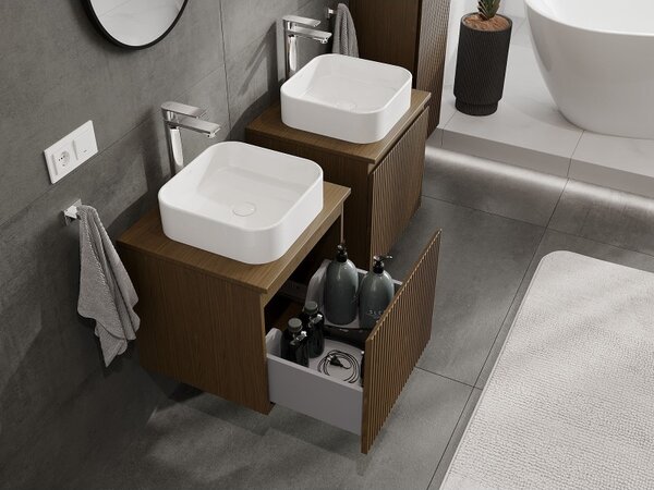 Mexen Rivel, mobilier de baie 50 cm cu blat, 1 sertar, canelat, nuc, 91A20-05047-1-BFC86