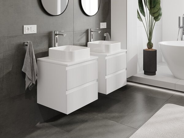 Mexen Rivel, mobilier de baie 50 cm cu blat, 2 sertare, canelat, alb mat, 91A20-05047-2-BFFC01