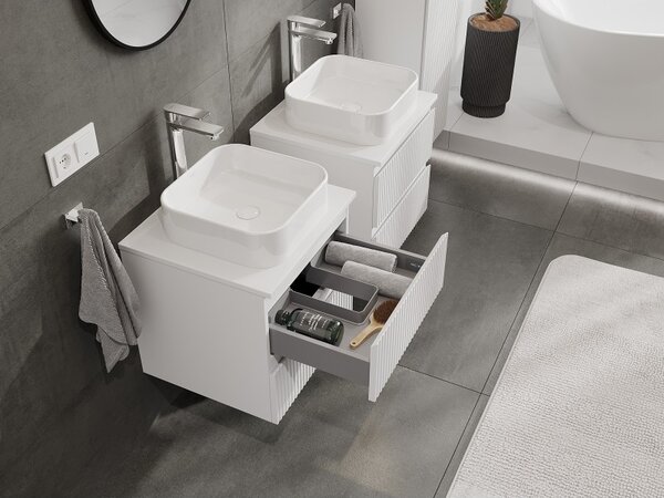 Mexen Rivel, mobilier de baie 50 cm cu blat, 2 sertare, canelat, alb mat, 91A20-05047-2-BFFC01