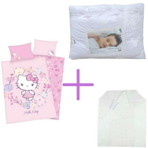 Pachet lenjerie de pat Hello Kitty pentru copii de grădiniță din bumbac organic