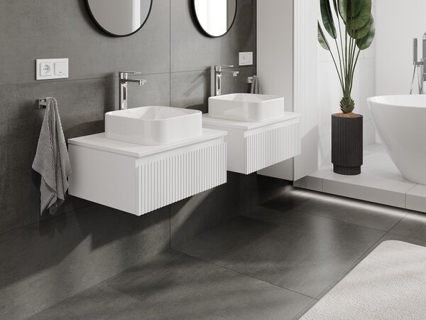 Mexen Rivel, mobilier de baie 60 cm cu blat, 1 sertar, canelat, alb mat, 91A20-06023-1-BFC01